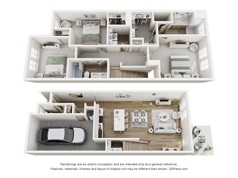 Floor plan for 3 beds, 2.5 baths, 1577 sqft
